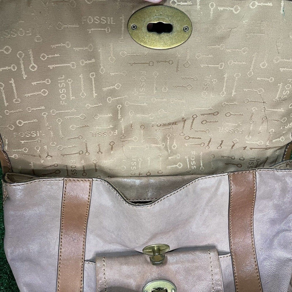 Fossil Genuine Leather Turn Lock Messenger Bag Shoulder Strap Satchel Brown - Picture 7 of 16